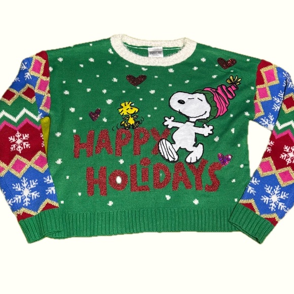 NWOT Peanuts| Snoppy and Woodstock Happy Holidays Ugly Christmas Sweater Small - Picture 1 of 7
